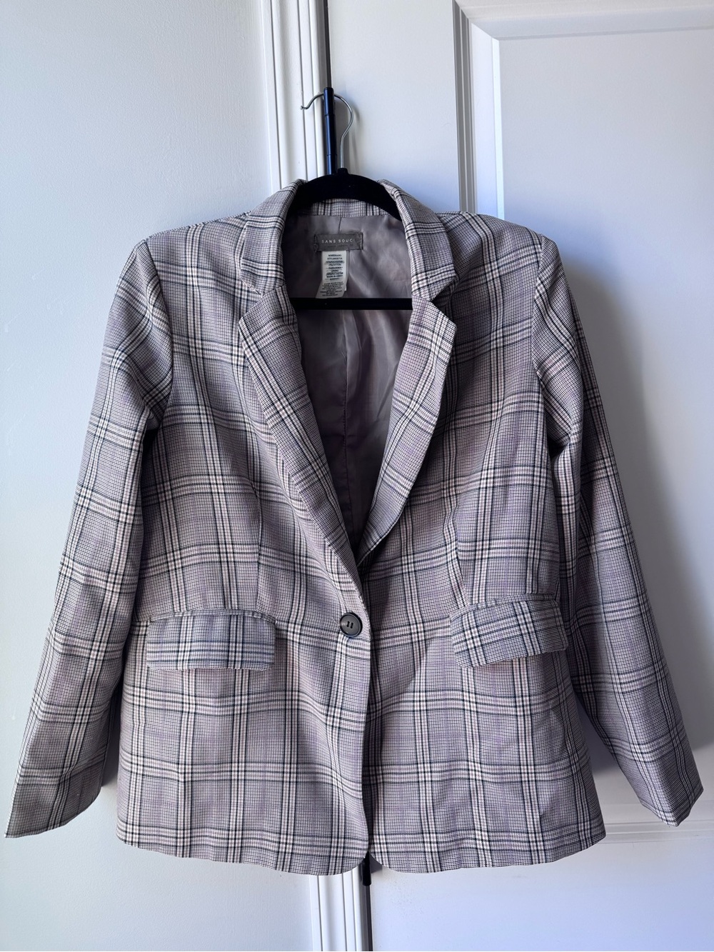 Sans Souci Plaid Single-Button Blazer in Taupe Plaid
